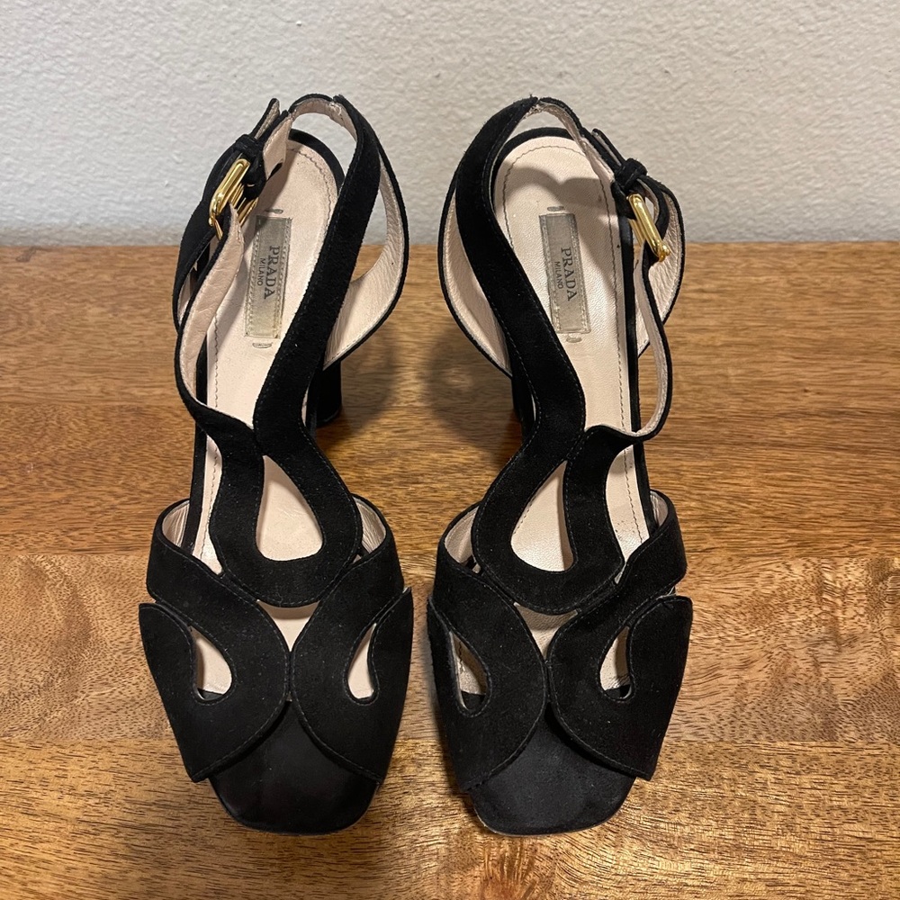 Prada platform block heel suede sandals size 39